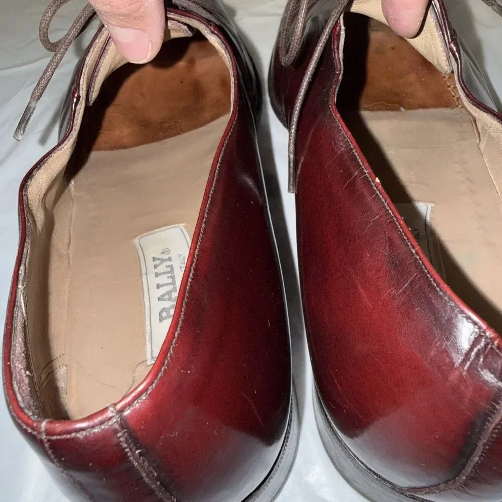 Bally Bilbao Mens 10D Oxblood Burgundy Leather Derby Brogue Lace Up Dress Shoes